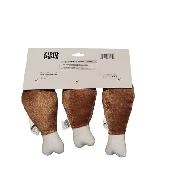 Zippy Paws Mini Z Squeaky Plush Dog Toy 3 Pack Chicken Leg - Picture 2 of 3